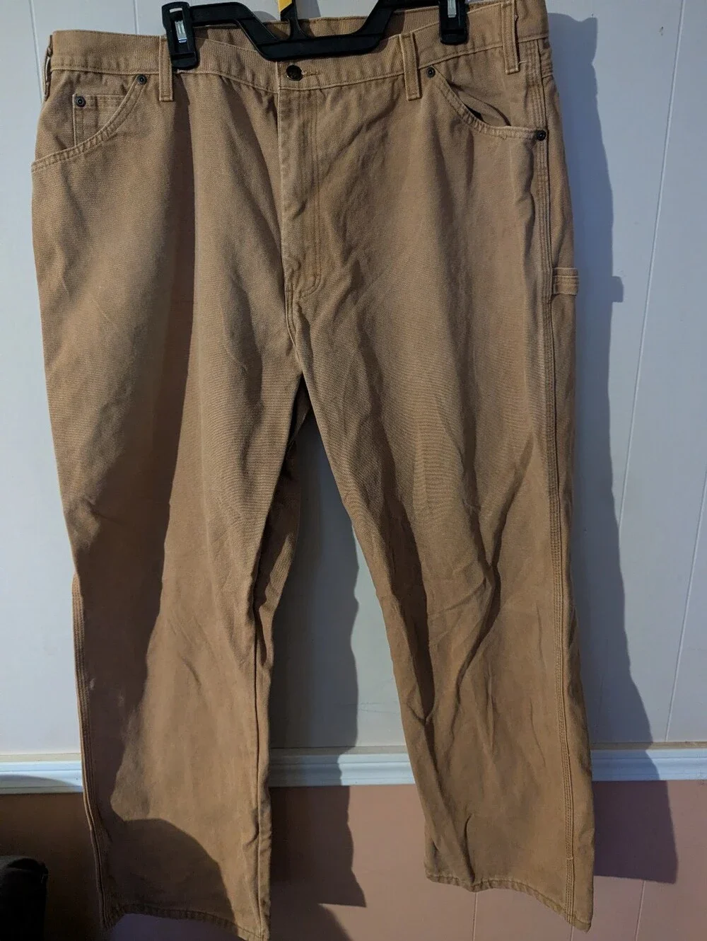 Vintage Mens Dickies Carpenter Pants Tan Heavy Duty Canvas Work Size 42x32
